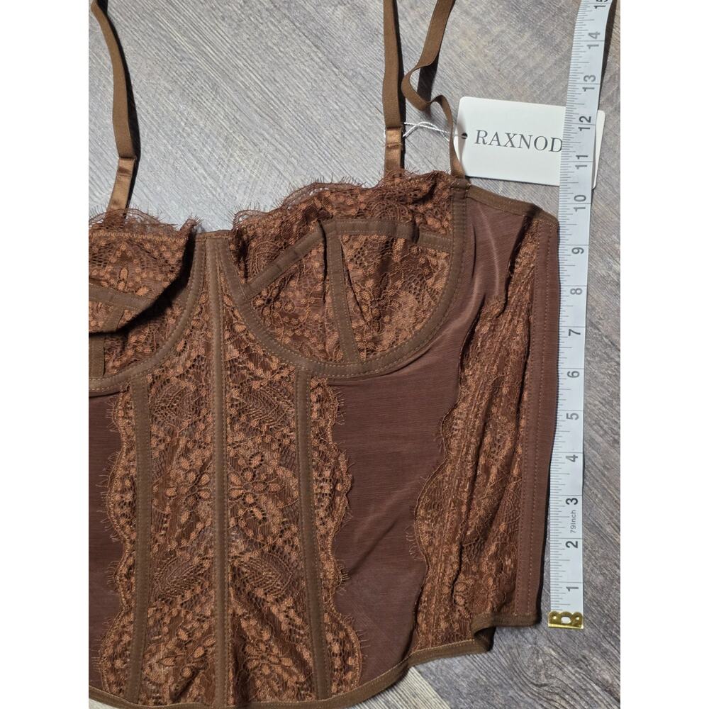 Raxnode Womens XXL Brown Lace Crop Corset Top with Buckle NWT - Picture 3 of 6